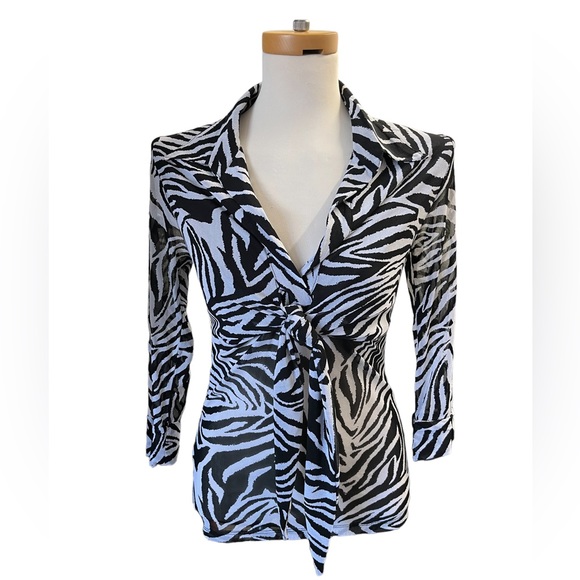 Paris Paris Zebra Mesh Collared Top - Picture 1 of 4